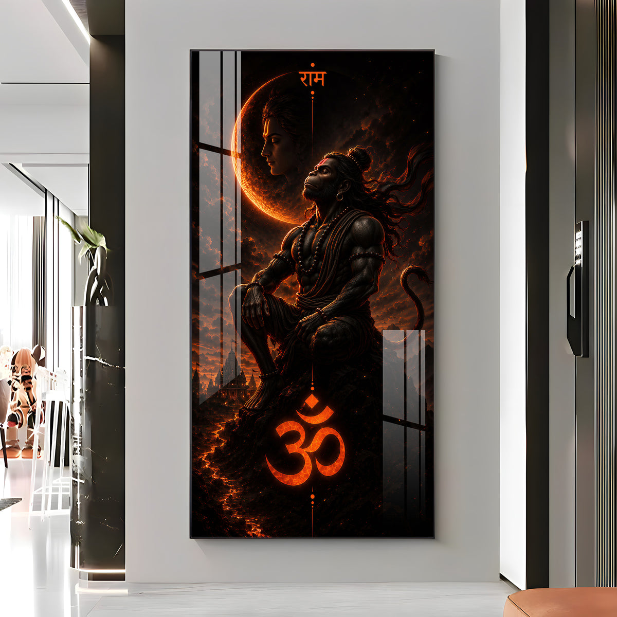 Meditating Lord Hanuman Premium Acrylic Vertical Wall Art