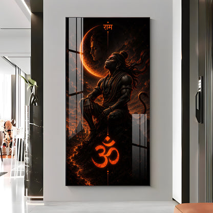 Meditating Lord Hanuman Premium Acrylic Vertical Wall Art