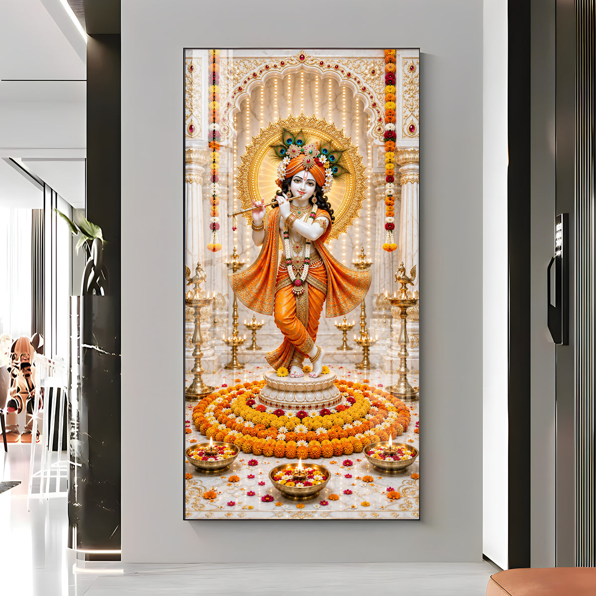 Standing Krishna With Flute Premium Acrylic Vertical Wall Art
