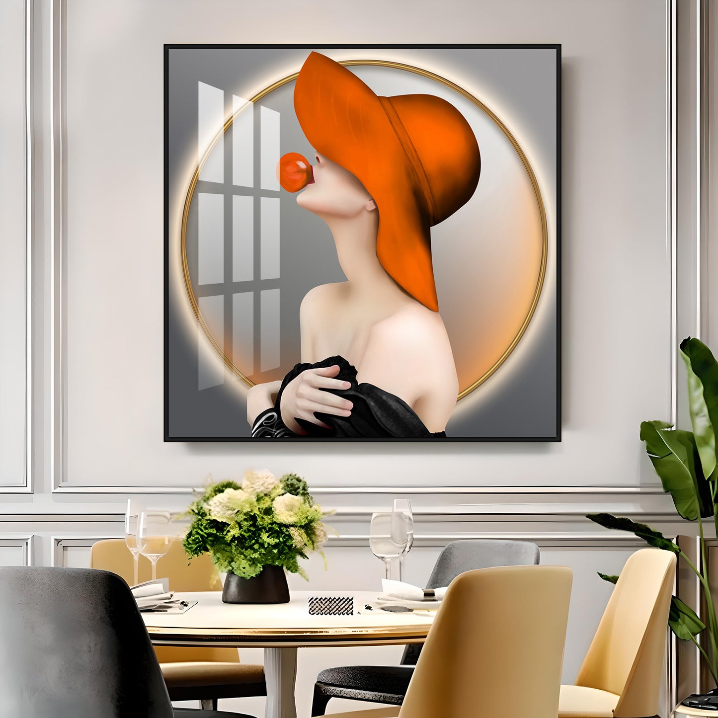 Modern Girl With Hat Premium Acrylic Square Wall Art