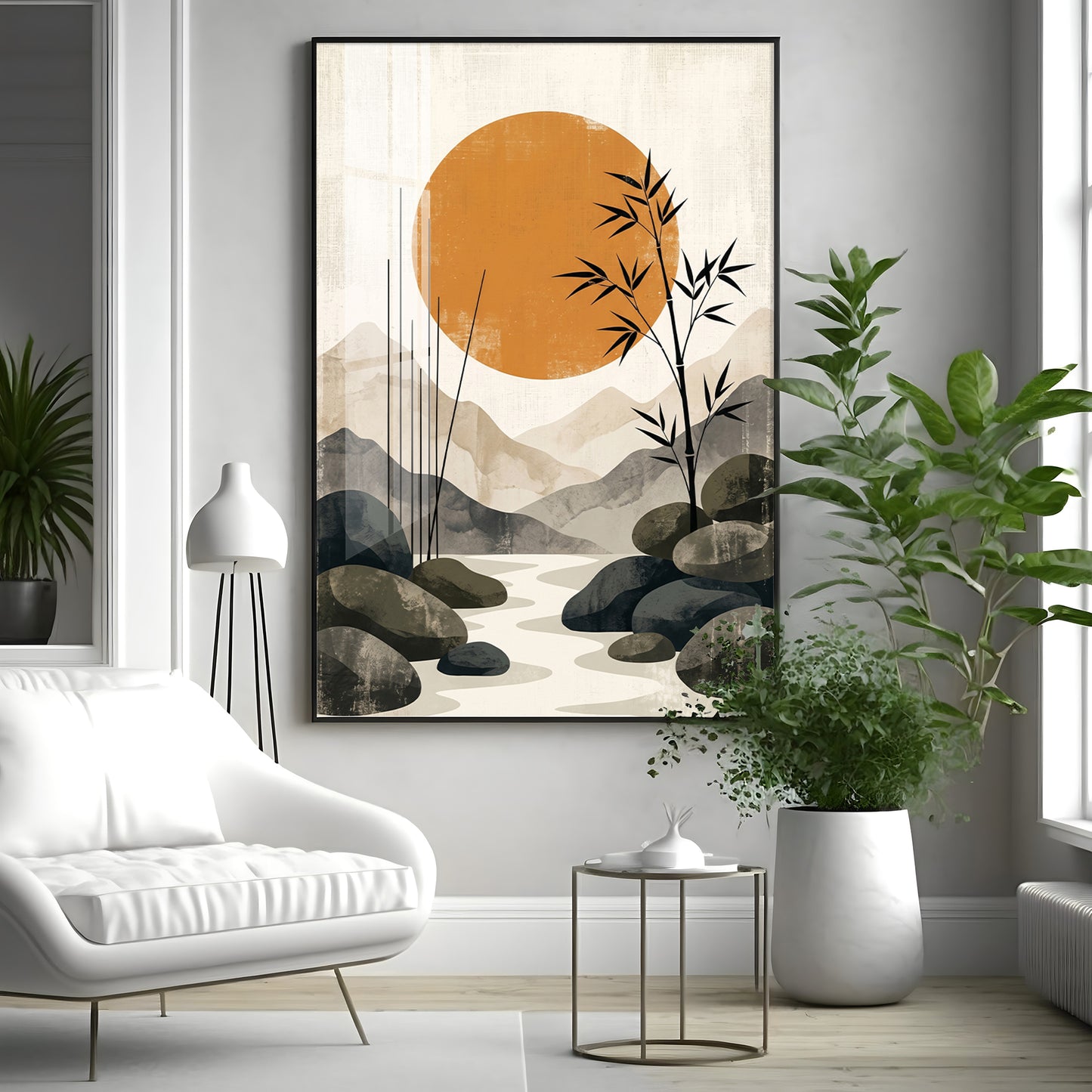 Colored Sun & Bamboo Branches Premium Acrylic Vertical Wall Art