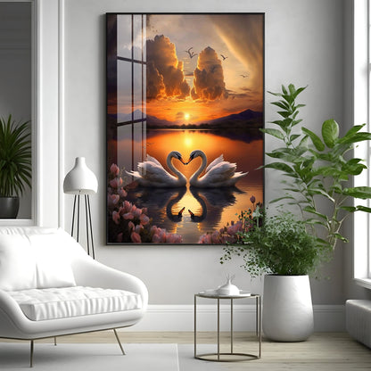 Romantic Swan Pair Premium Acrylic Vertical Wall Art