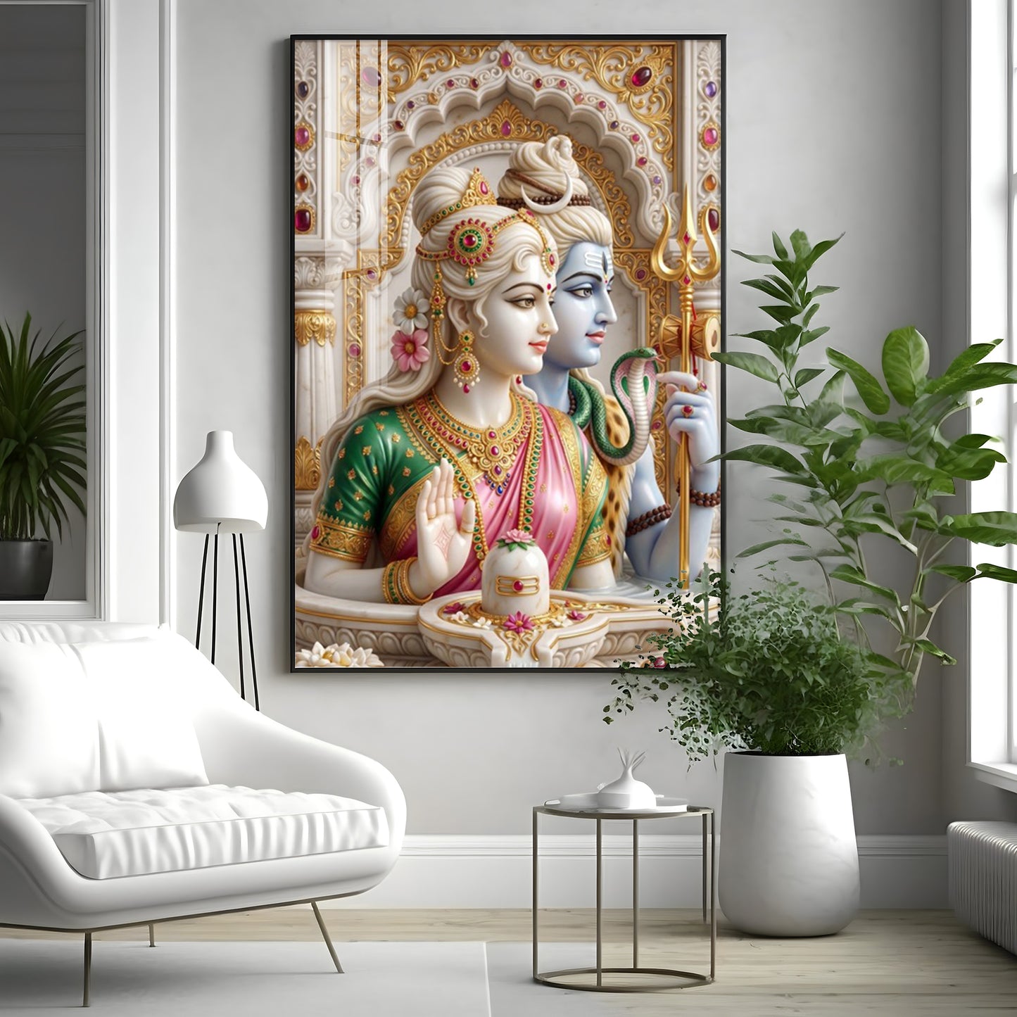Lord Shiva Devi Parvati With Shivling Premium Acrylic Vertical Wall Art