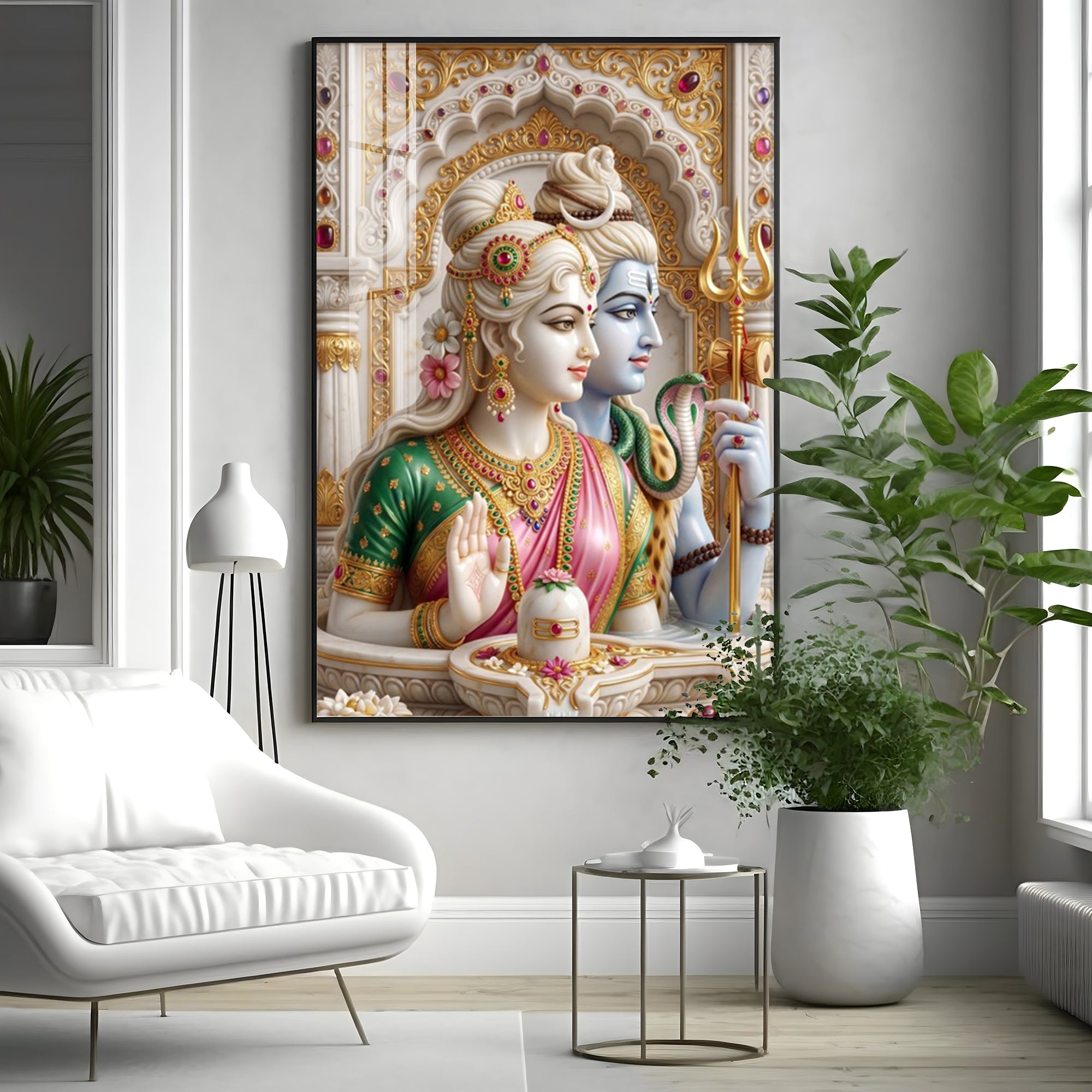 Lord Shiva Devi Parvati With Shivling Premium Acrylic Vertical Wall Art
