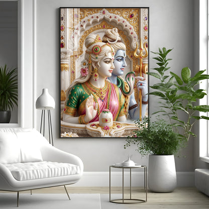 Lord Shiva Devi Parvati With Shivling Premium Acrylic Vertical Wall Art