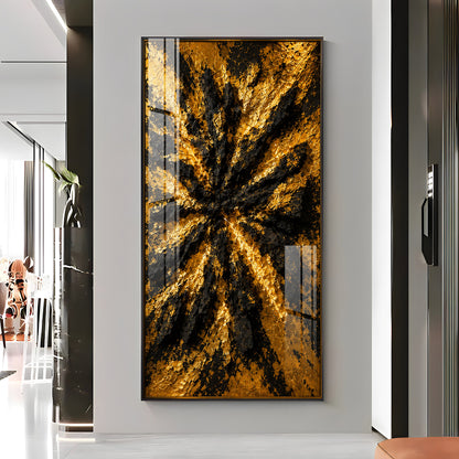 Abstract Textured Black & Gold Burst Premium Acrylic Vertical Wall Art