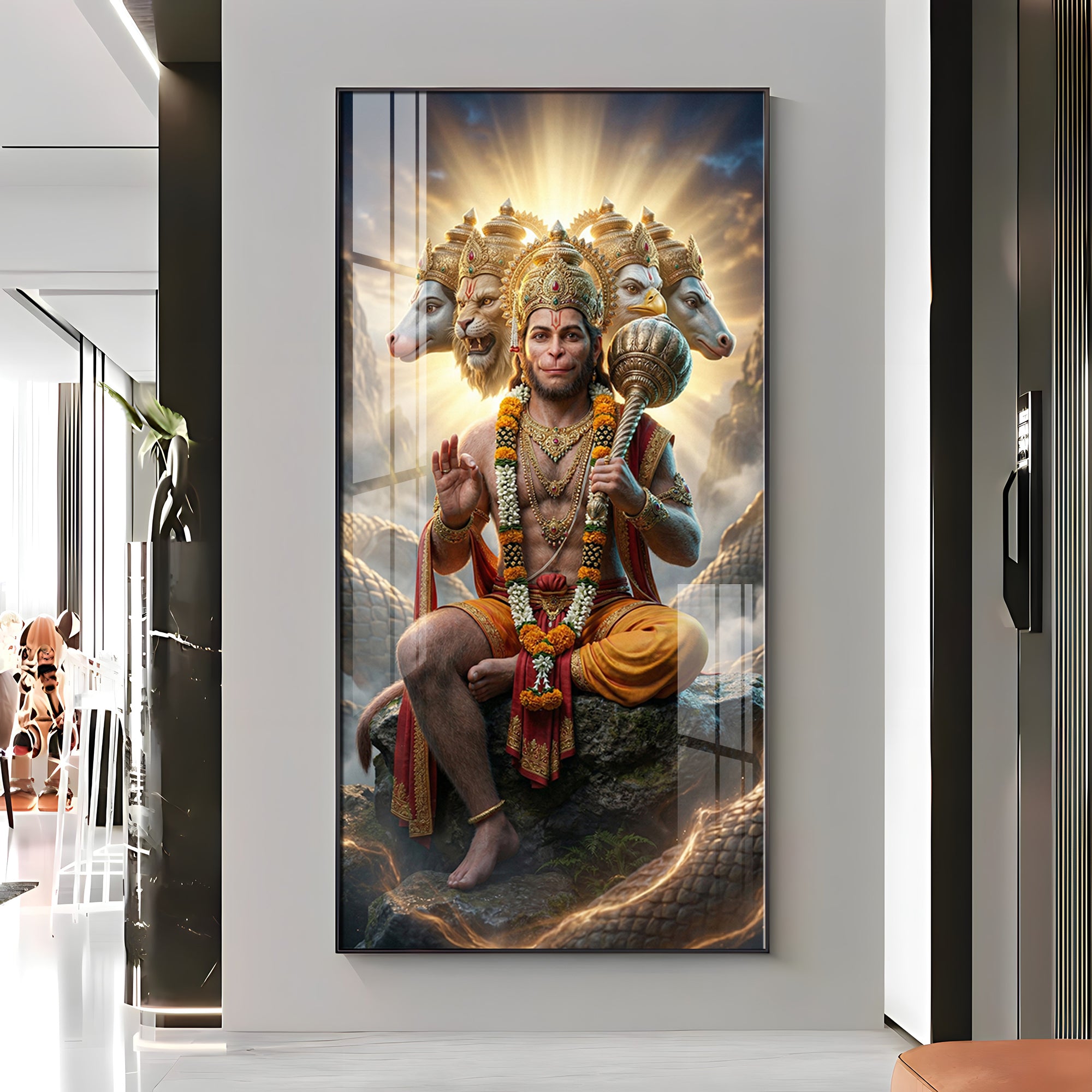 Divine Panchmukhi Hanuman Premium Acrylic Vertical Wall Art
