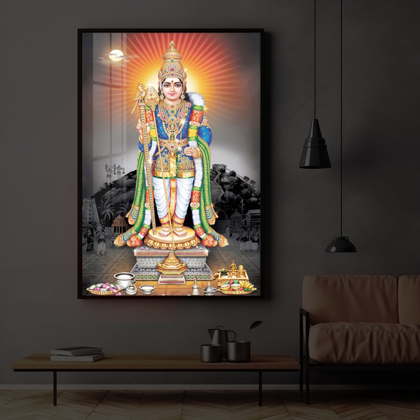 Lord Kartikeyan Modern Luxury Backlight Vertical Wall Art