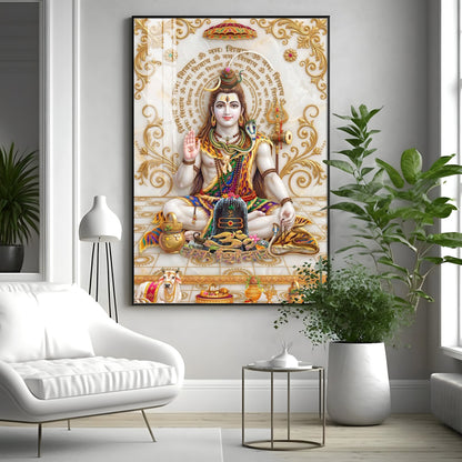 Lord Shiva With Shiva Lingam & Nandi Premium Acrylic Vertical Wall Art