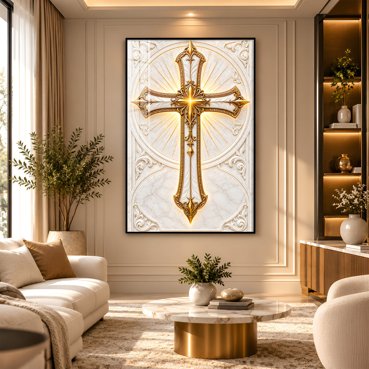 Golden Holy Cross Premium Acrylic Vertical Wall Art