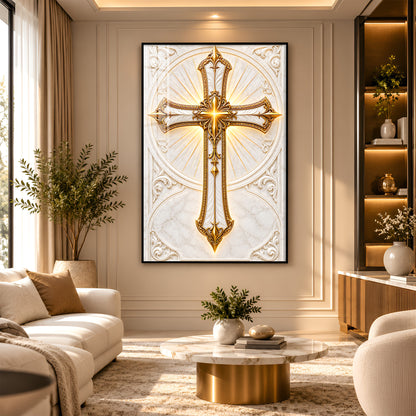 Golden Holy Cross Premium Acrylic Vertical Wall Art