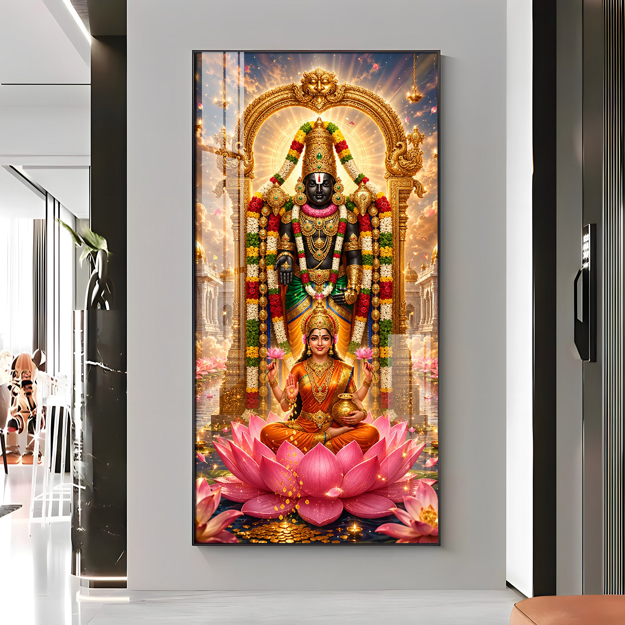 Goddess Lakshmi With Tirupati Balaji Premium Acrylic Vertical Wall Art