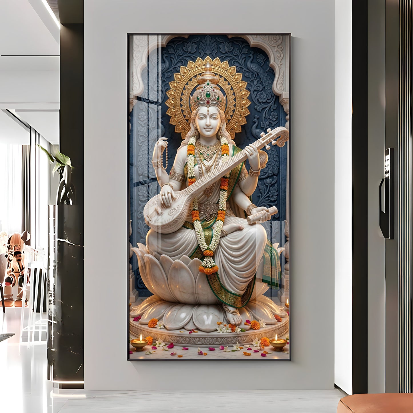 Divine Goddess Maa Saraswati Premium Acrylic Vertical Wall Art
