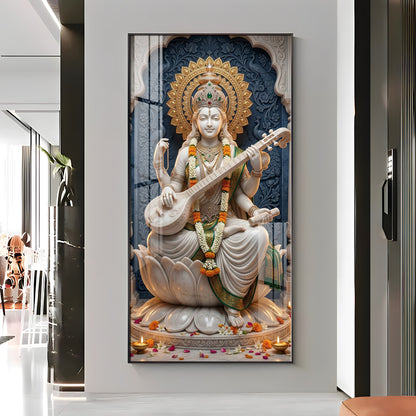 Divine Goddess Maa Saraswati Premium Acrylic Vertical Wall Art