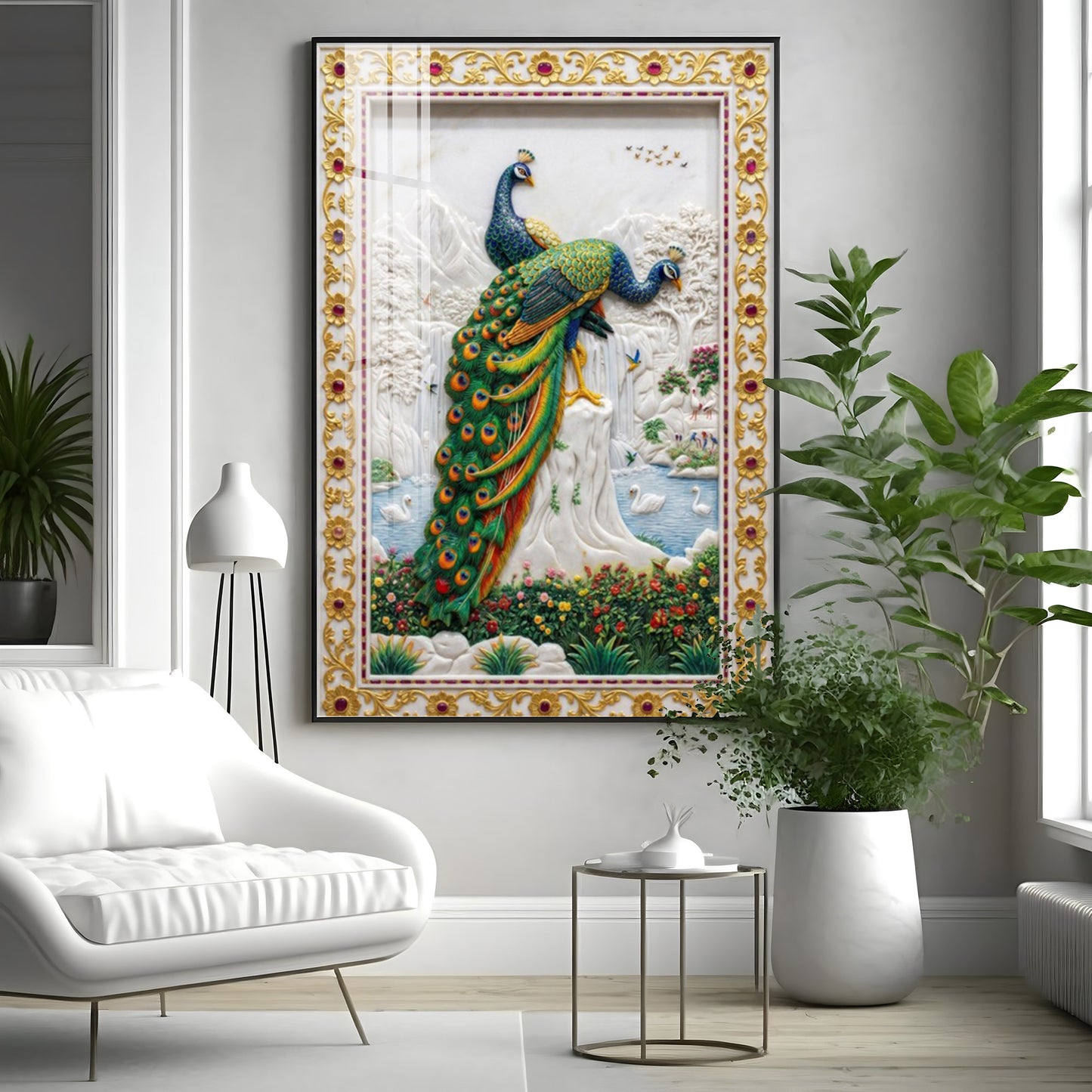 Beautiful Two Peacocks Premium Acrylic Vertical Wall Art