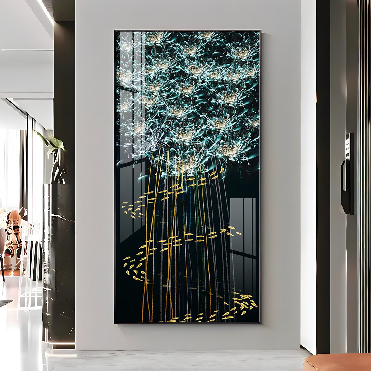 Fishes With Flowers Premium Acrylic Vertical Wall Art