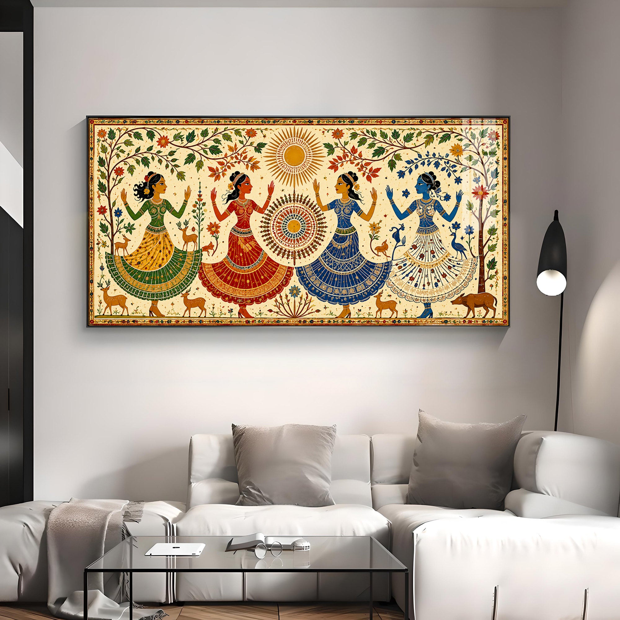 Ethnic Dancing Gopis Premium Acrylic Horizontal Wall Art