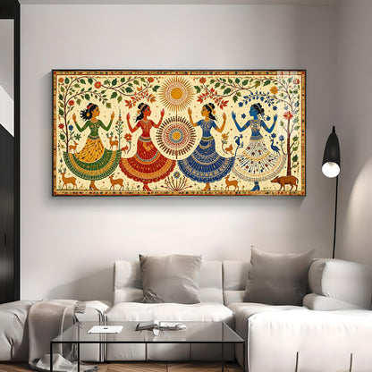 Ethnic Dancing Gopis Premium Acrylic Horizontal Wall Art