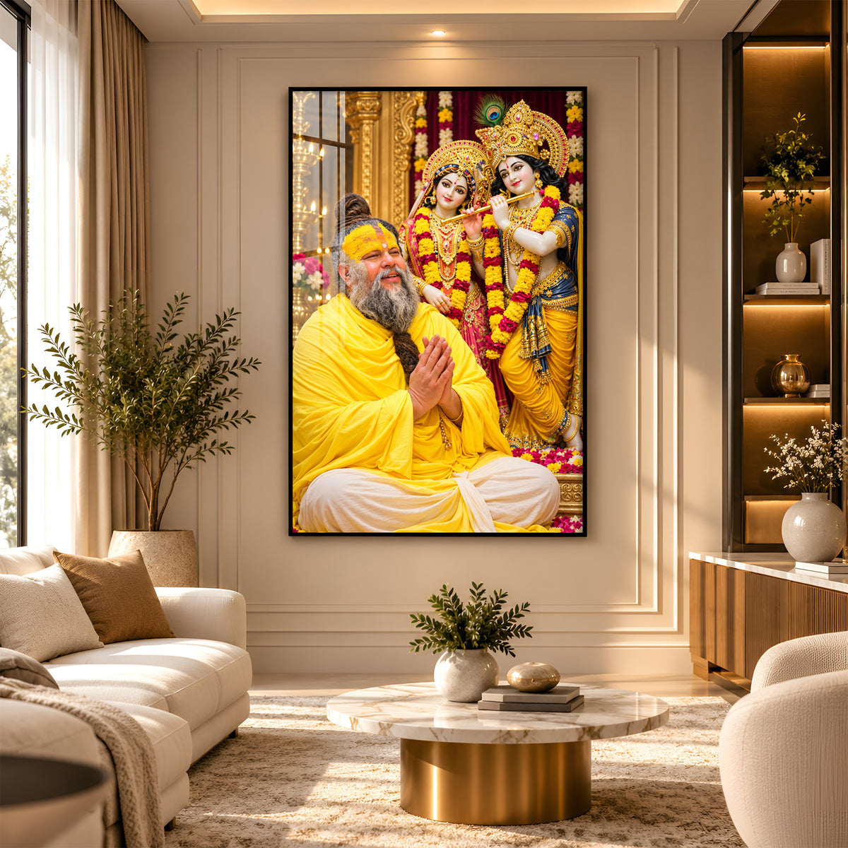 Premanand maharaj With Radhe Krishna Premium Acrylic Vertical Wall Art
