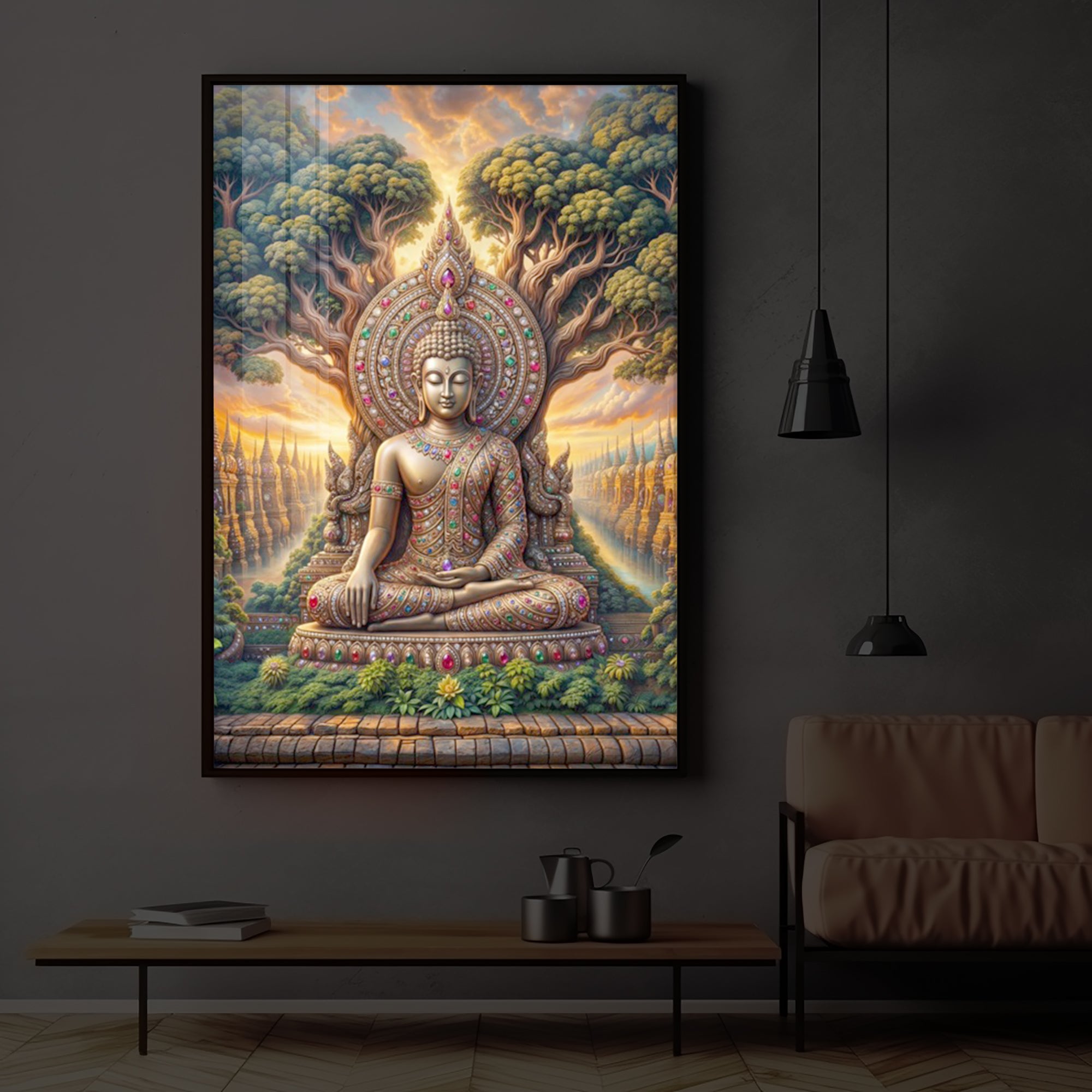 Elevation Buddha Modern Luxury Backlight Vertical Wall Art