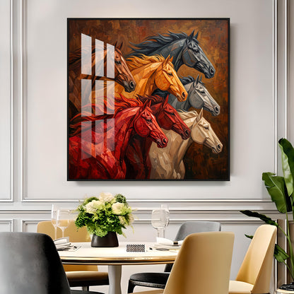 Seven Horses Premium Acrylic Square Wall Art