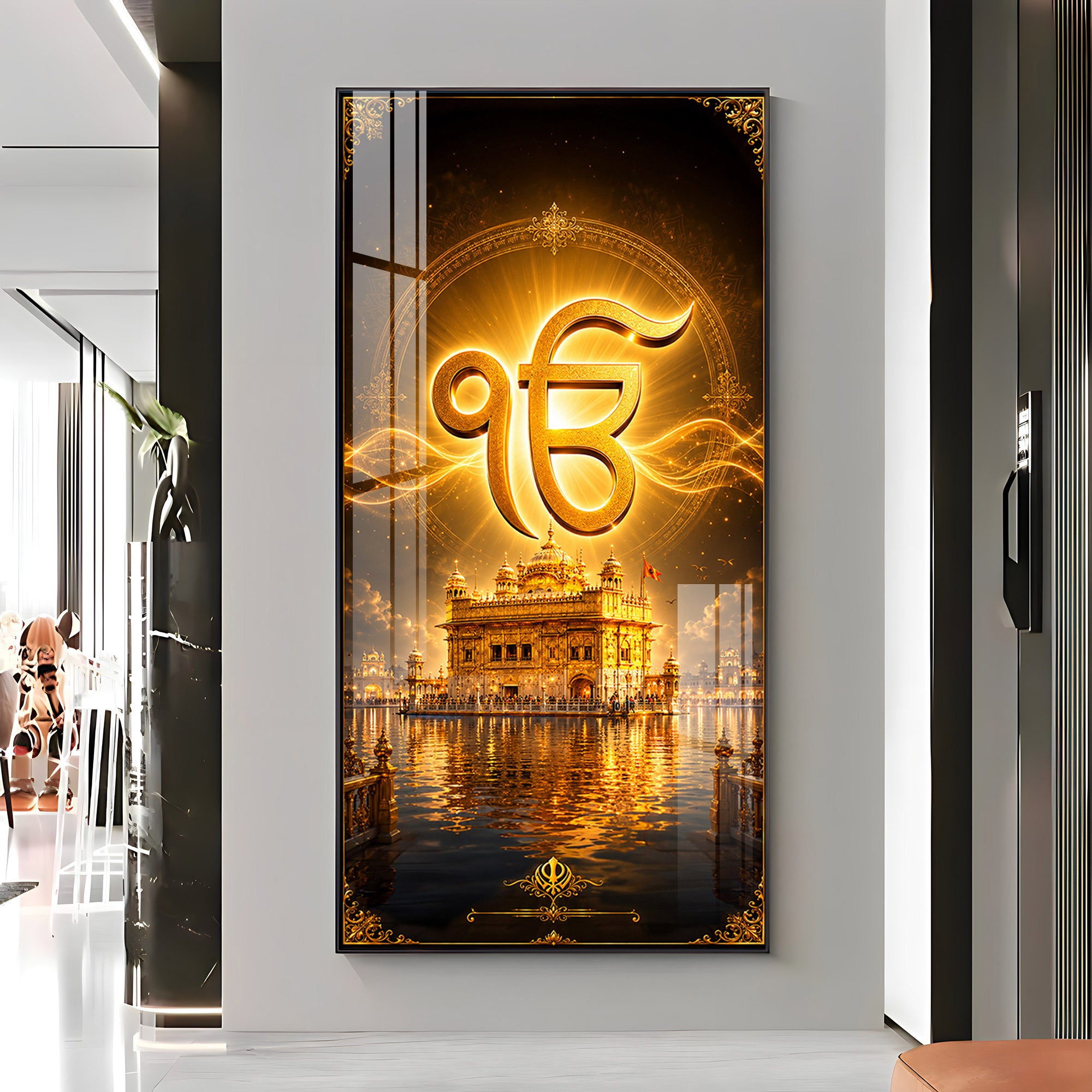 Golden Temple With Ek Onkar Premium Acrylic Vertical Wall Art