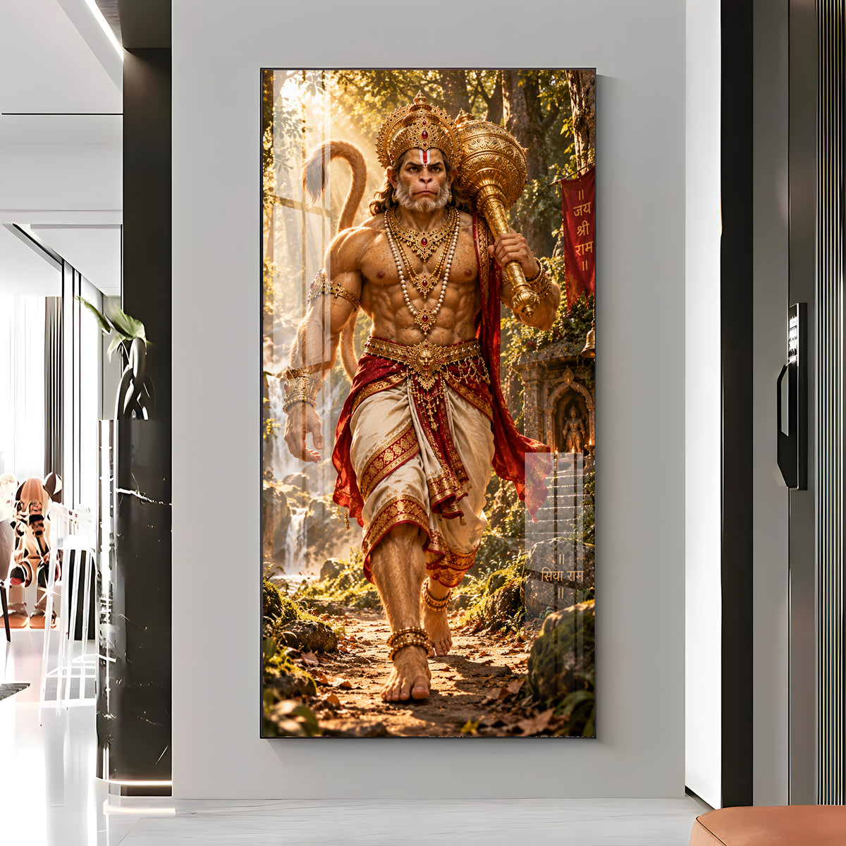 Hanuman Walking in Forest Premium Acrylic Vertical Wall Art