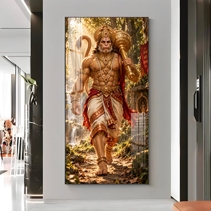 Hanuman Walking in Forest Premium Acrylic Vertical Wall Art