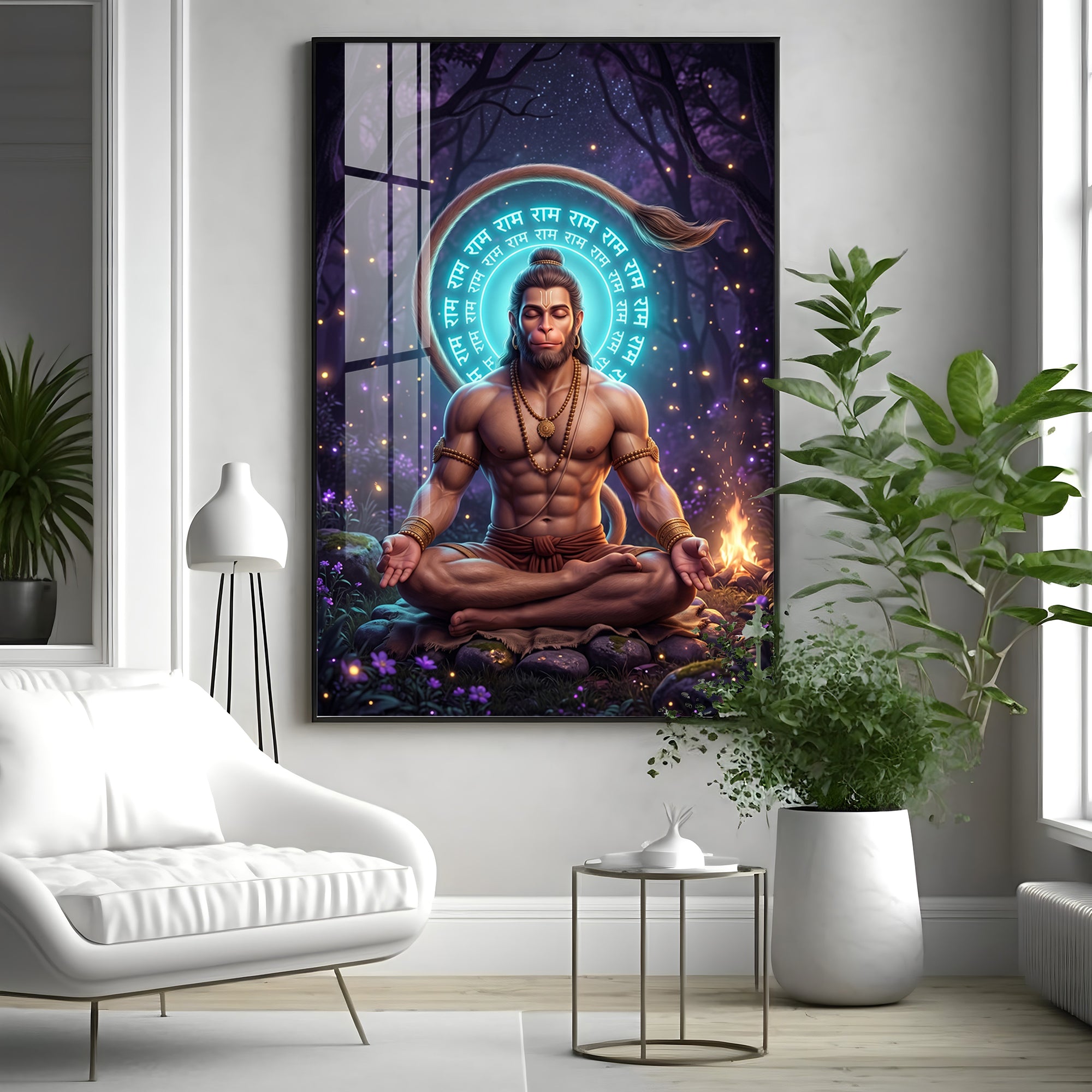 Lord Hanuman In Deep Meditation Premium Acrylic Vertical Wall Art