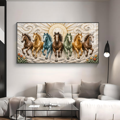Seven Colorful Horses Premium Acrylic Horizontal Wall Art