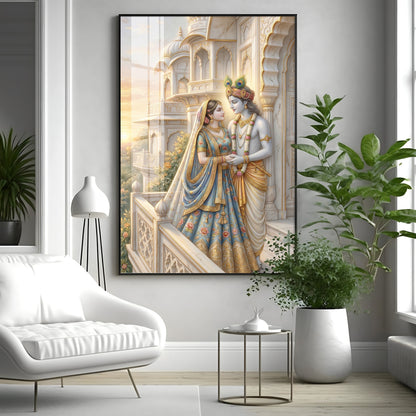 Loving Radhe & Krishna Premium Acrylic Square Wall Art