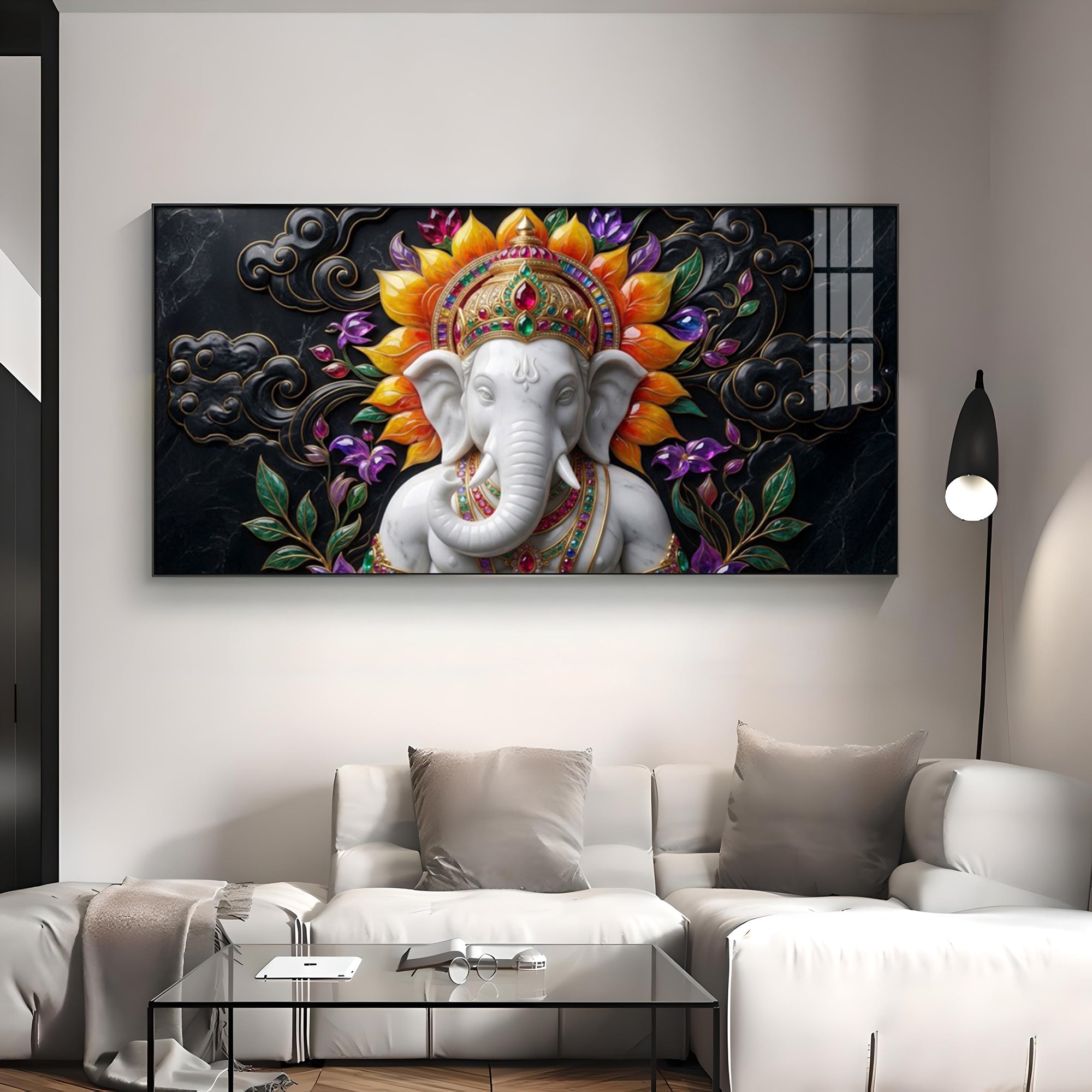 Decorated Lord Ganesha Premium Acrylic Horizontal Wall Art