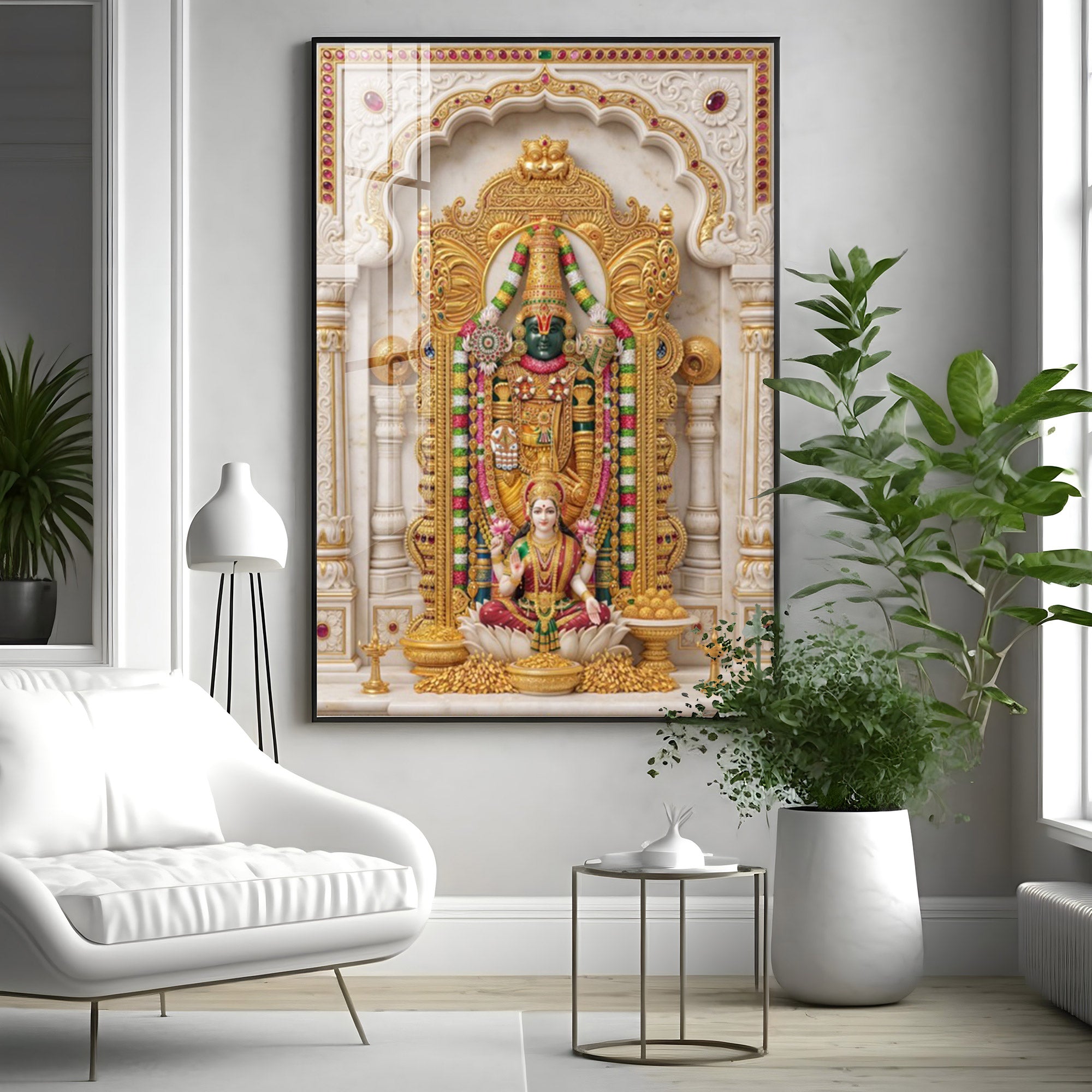 Divine Tirupati Balaji with Lakshmi Ji Premium Acrylic Vertical Wall Art