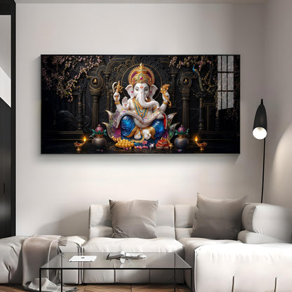 Ganesha Seated On A Lotus Premium Acrylic Horizontal Wall Art