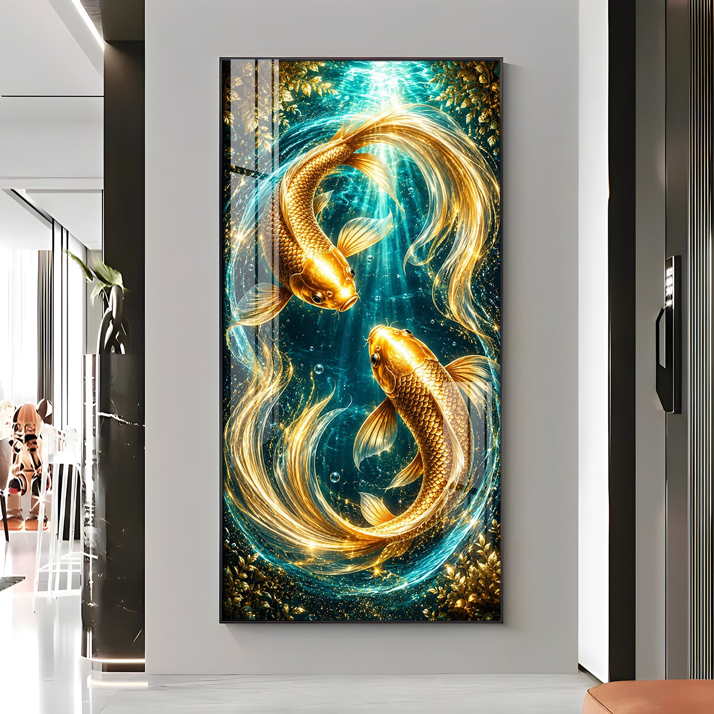 Pair Of Golden Koi Fish Premium Acrylic Vertical Wall Art