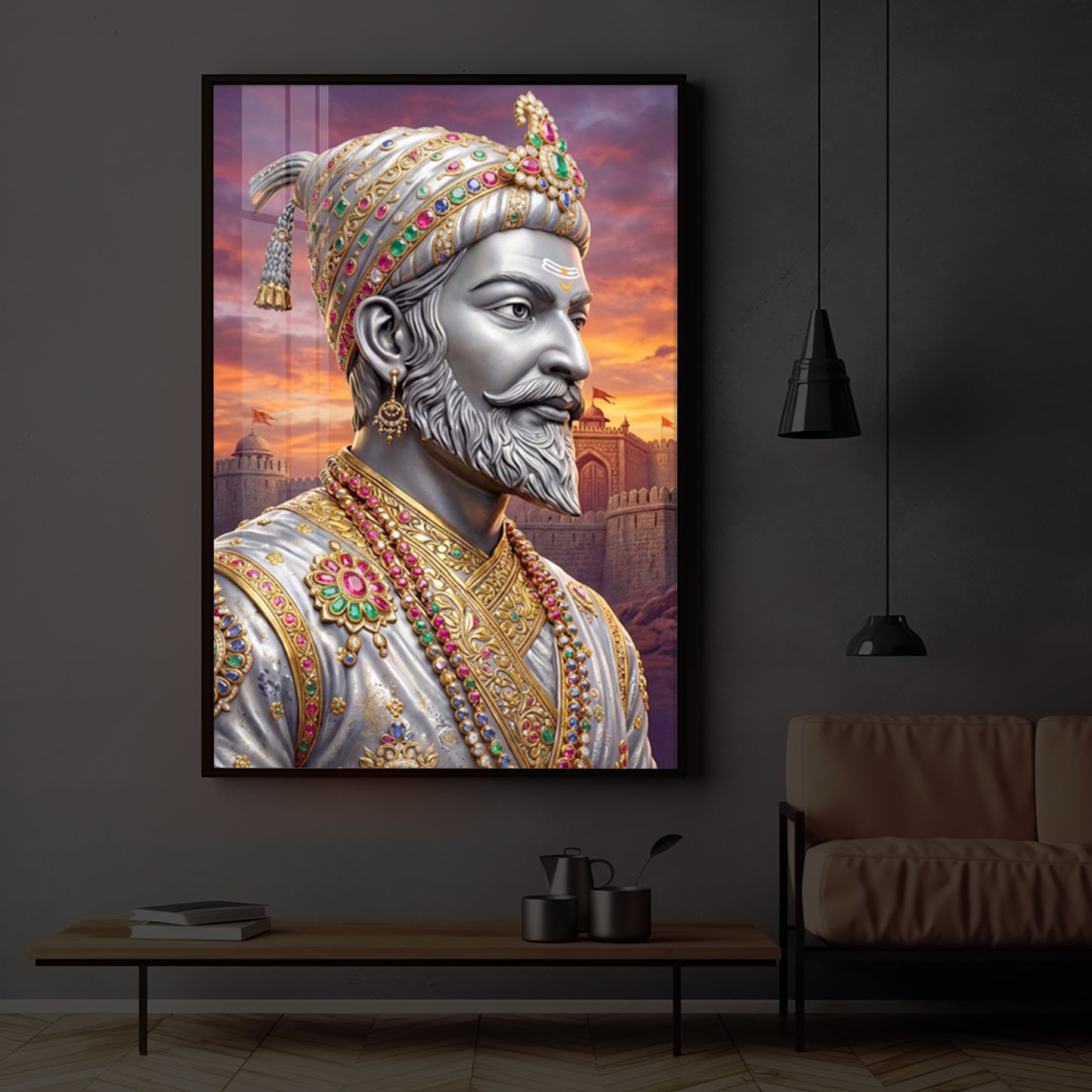 Maratha Shivaji Maharaj Modern Luxury Backlight Vertical Wall Art