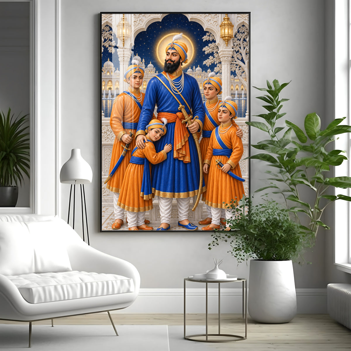 Guru Gobind Singh Ji With Sahibzade Premium Acrylic Vertical Wall Art