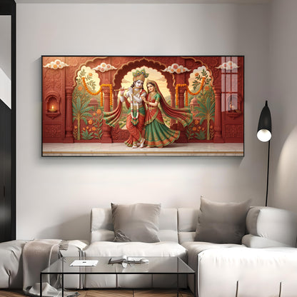 Radha Krishna Love Devotion Premium Acrylic Horizontal Wall Art