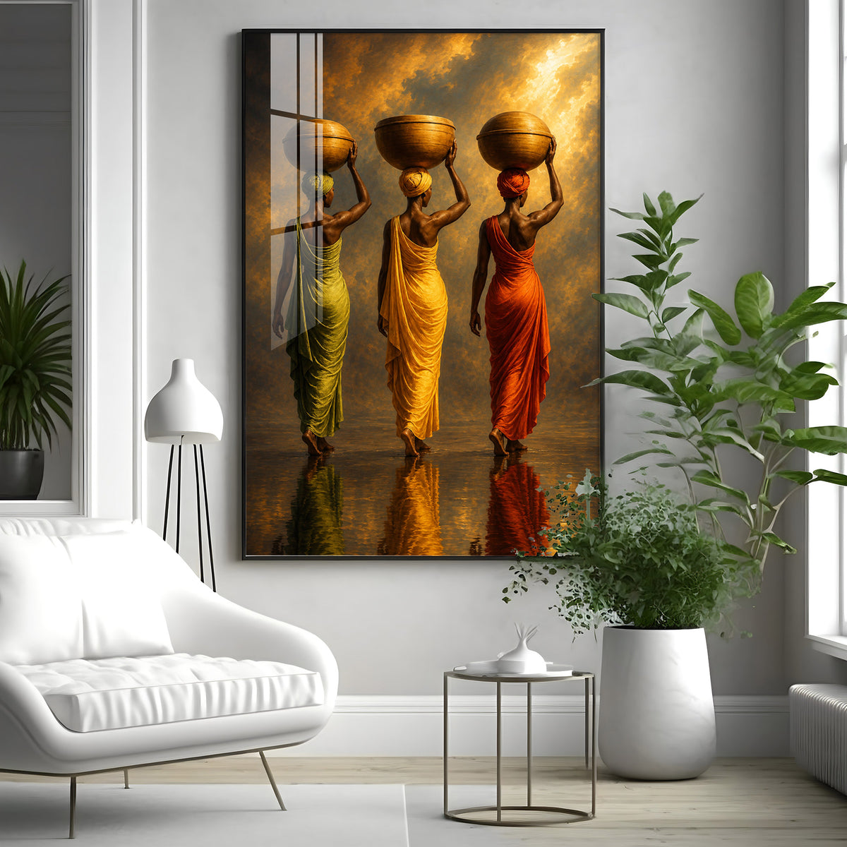 Rural Women Carrying Water Premium Acrylic Vertical Wall Art