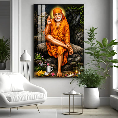 Sri Sai in Tranquil Premium Vertical Acrylic Wall Art