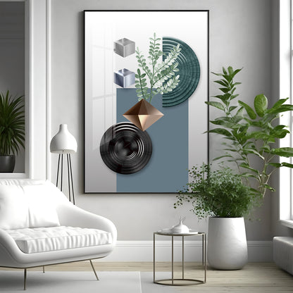 Geometric Art With Leafs Premium Acrylic Vertical Wall Art