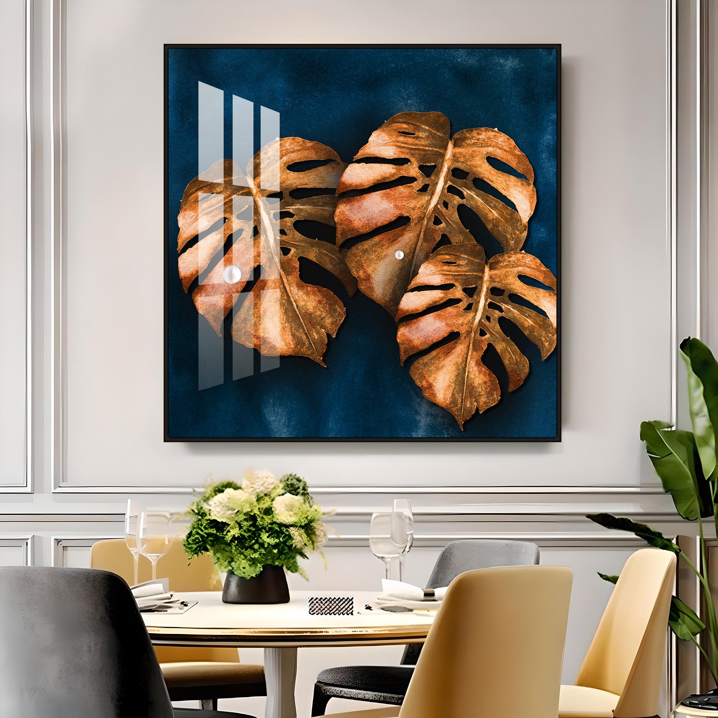 Brown Monstera Leaf Premium Acrylic Square Wall Art