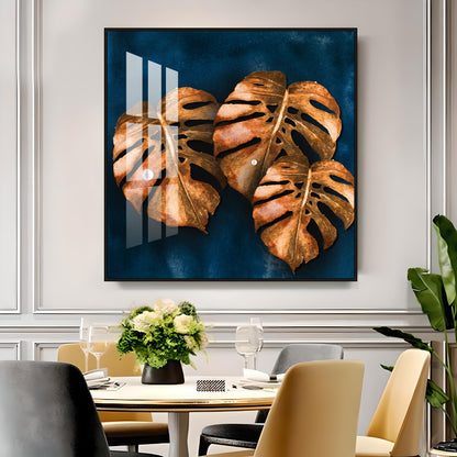 Brown Monstera Leaf Premium Acrylic Square Wall Art