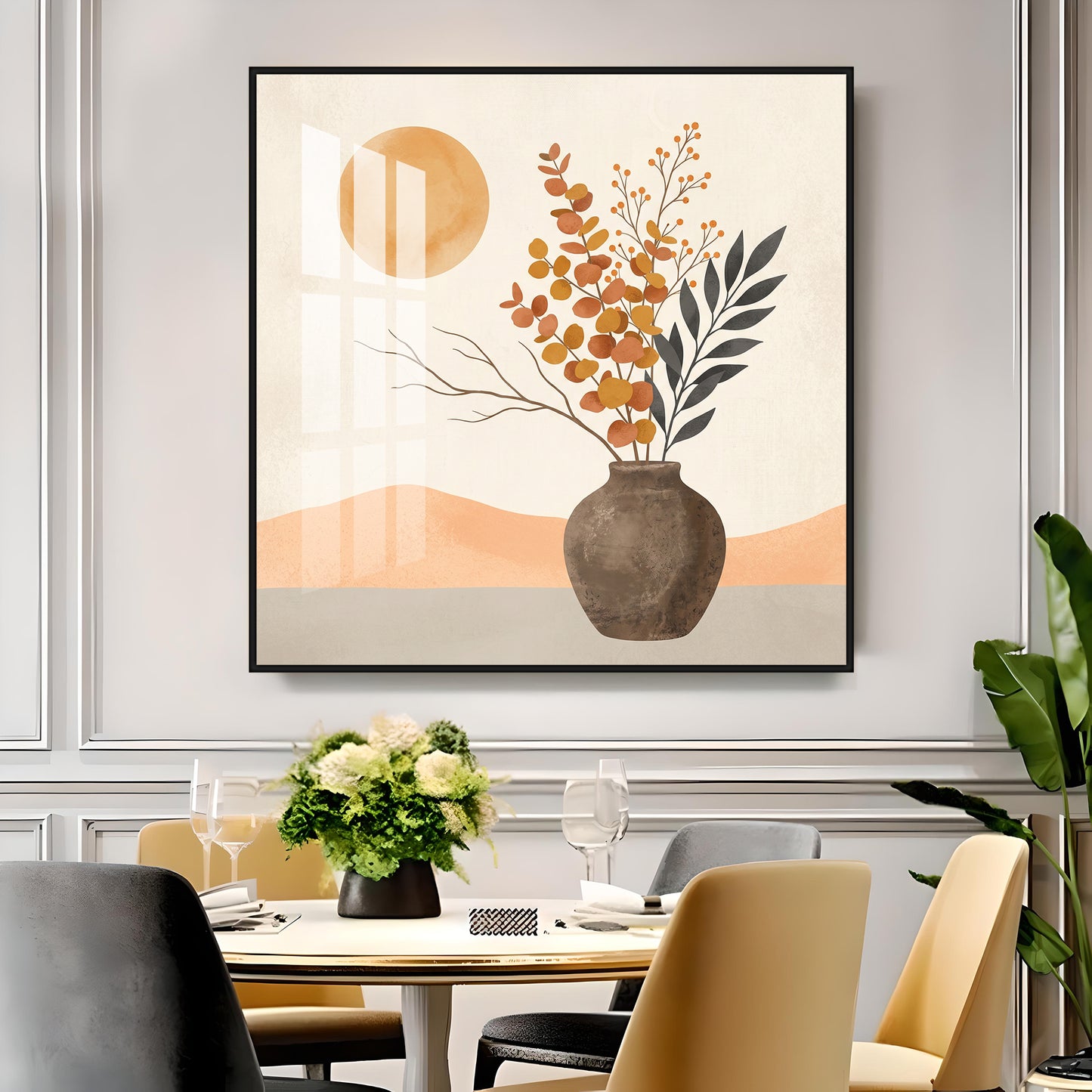 Vase Holding Leaves & Branches Premium Acrylic Square Wall Art