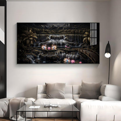Multi-Tiered Waterfalls Swan Lake Premium Acrylic Horizontal Wall Art