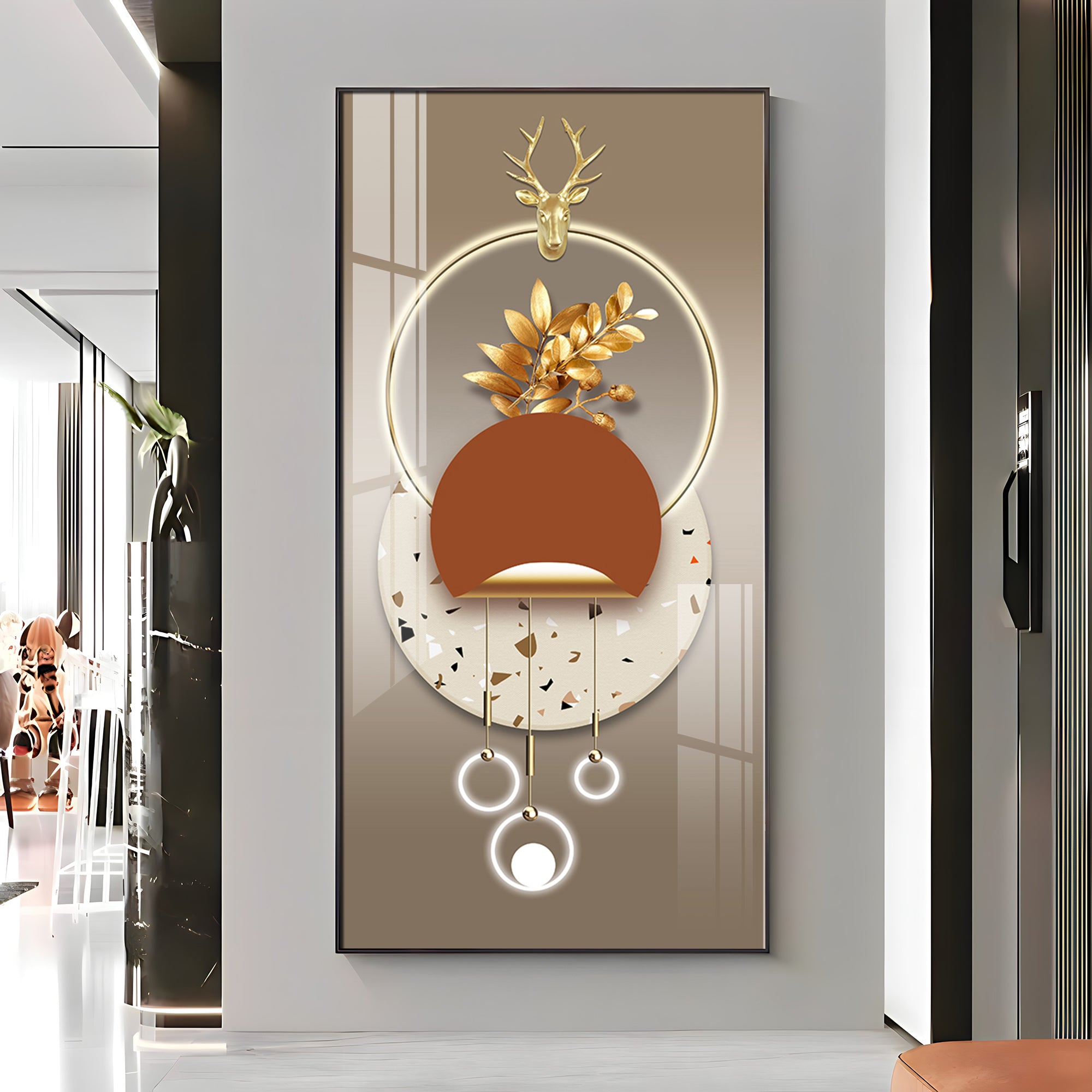 Golden Floral Grandeur Premium Acrylic Vertical Wall Art