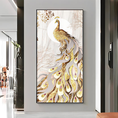 Golden Gradient Peacock Premium Acrylic Vertical Wall Art