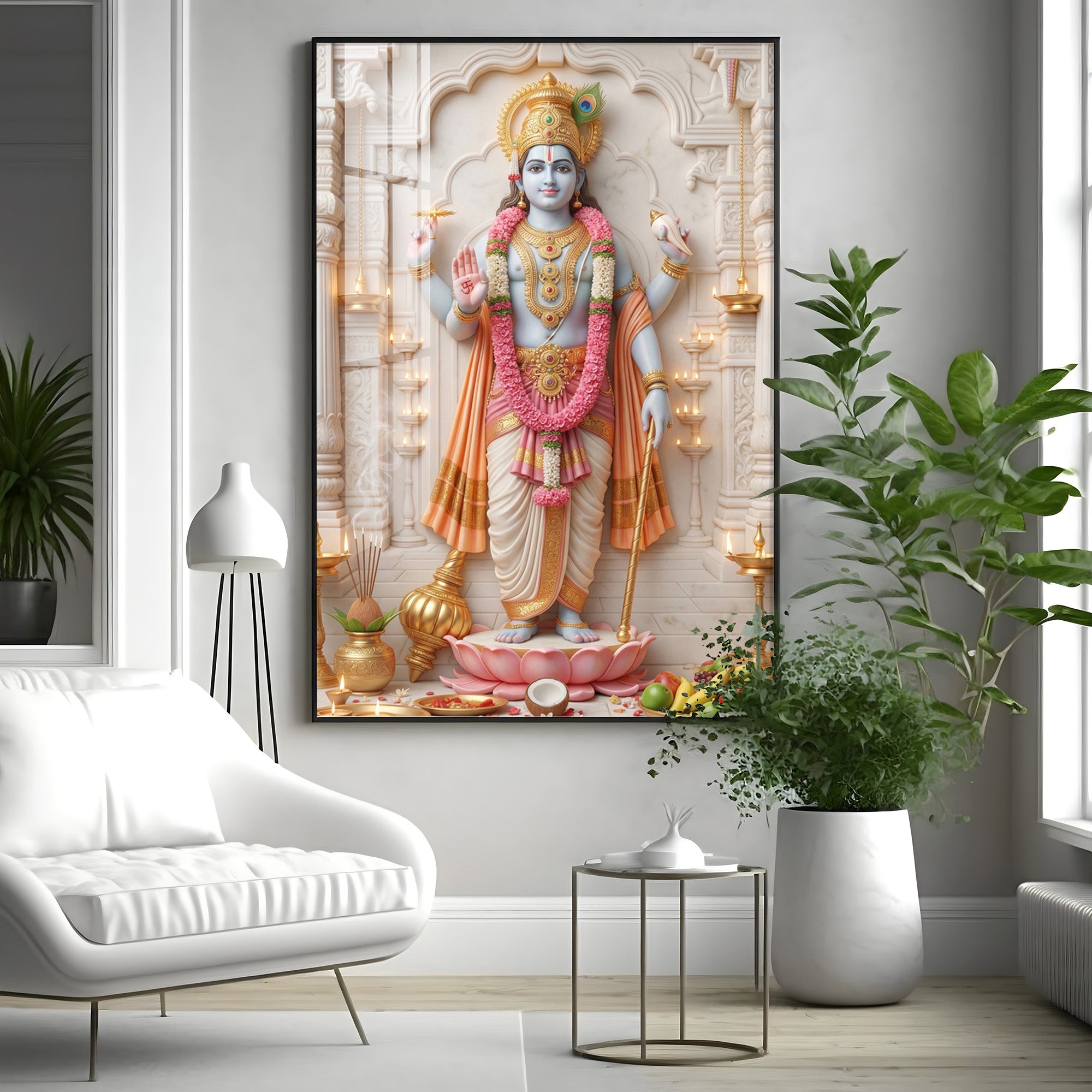 Divine Radiance of Lord Vishnu Premium Acrylic Vertical Wall Art