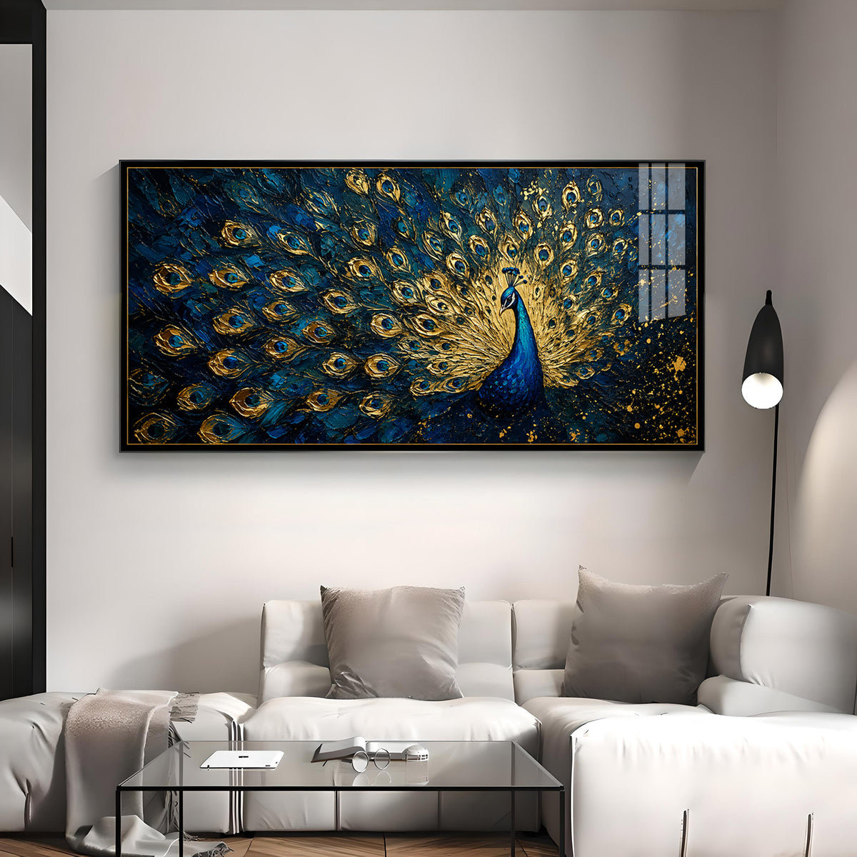 Textured Royal Peacock Premium Acrylic Horizontal Wall Art