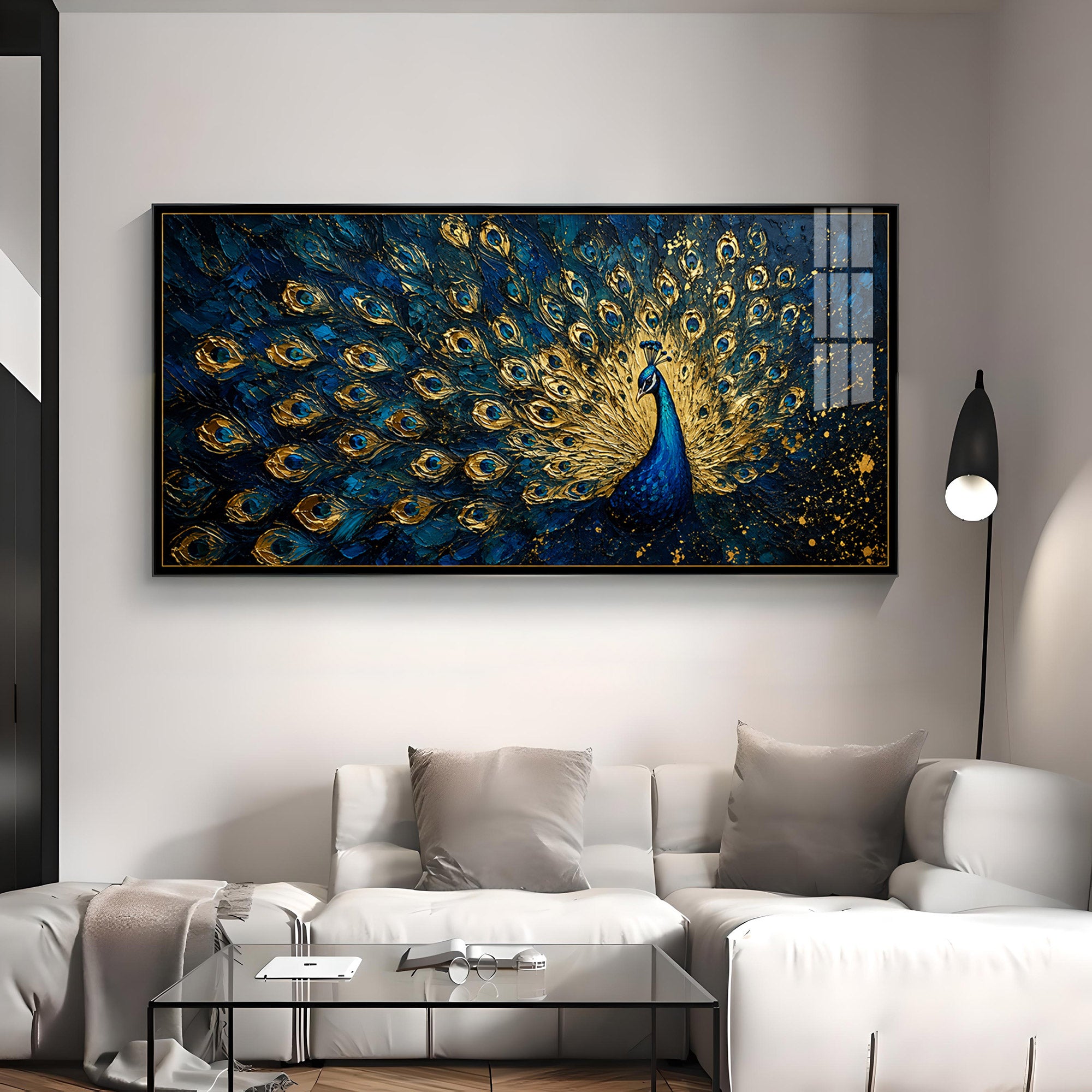 Textured Royal Peacock Premium Acrylic Horizontal Wall Art